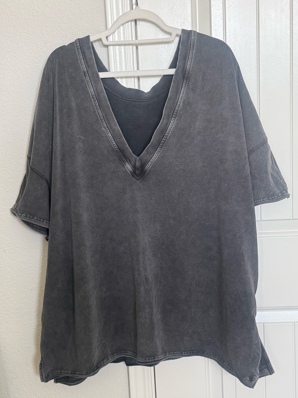 Free People Washed Black Oversized V-Neck Tee Tunic L